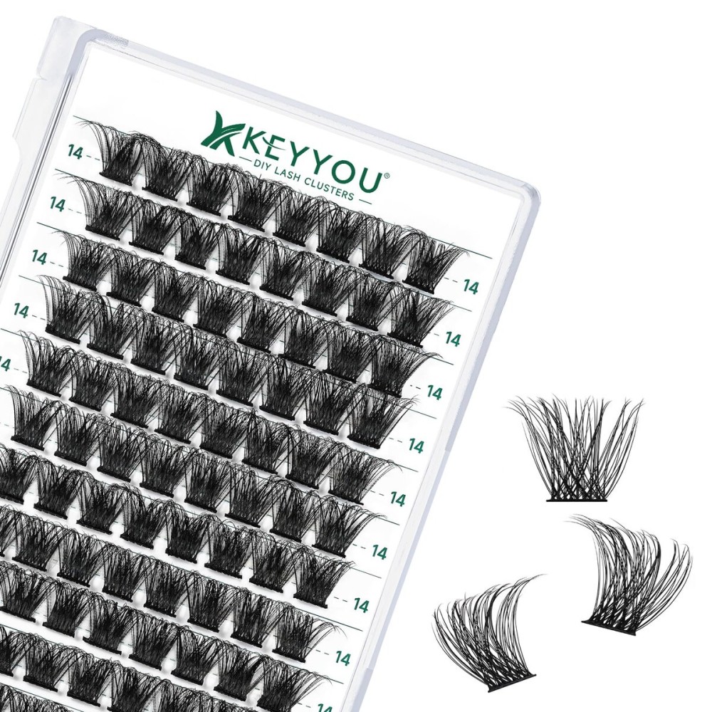 Lash Clusters 96pcs Eyelash Clusters D Curl 14mm Cluster Lashes KEYYOU Volume Wispy Lash Extension Soft&Comfortable Easy DIY at Home(Y23,D-14mm)
