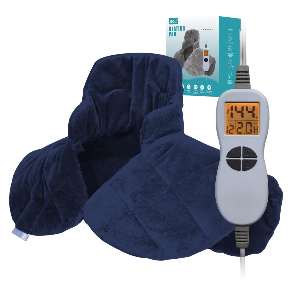 Ruqiji 19 x 24 Weighted Neck&Shoulder Heating Pad, 2.5lbs with 12 Temperature Settings&Countdown timer,Pain Relief for Neck/Shoulders/Menstrual Pain, Christmas Gifts for Women Men Mom Dad(Navy Blue)