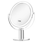 CLSEVXY Vanity Mirror Makeup Mirror with Stand, 1X/15X Magnification Double Sided 360 Degree Swivel Magnifying Mirror, 7.4 Inch