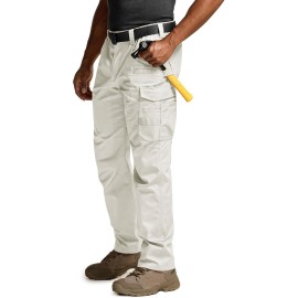CQR Men\'s Quick Dry Work Pants, Water Resistant Outdoor Tactical Pants, Lightweight Stretch Cargo Hiking Pants, Work Pants Frosted White, 38W x 30L