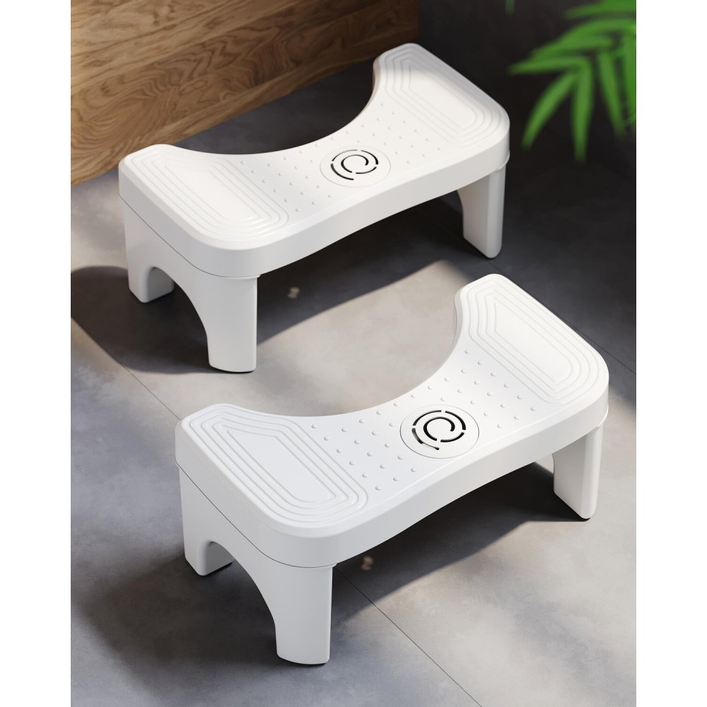 Recximi 2Pcs Poop Toilet Stool, Portable Bathroom Potty Stool, Non-Slip Toilet Foot Stool Squat Adult, Pooping Step Stool for Adults & Toddlers, Portable for Travel, White 2 Pack