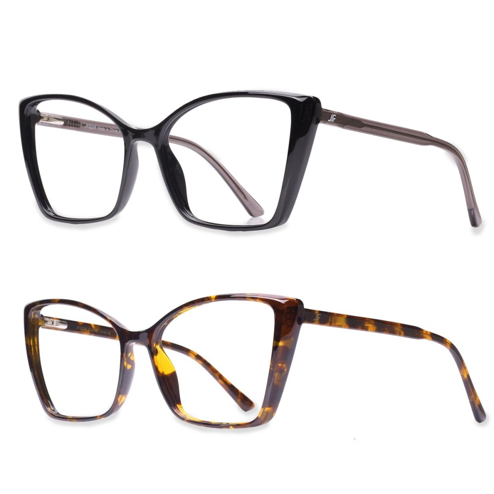 JFXQDR 2 Pack Blue Light Blocking Glasses for Women, Oversized Trendy Cat Eye Computer Gaming Glasses Anti Glare & UV Glare RF6204 (Black + Coco Tortoise Cateye Frame)