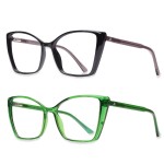 JFXQDR 2 Pack Blue Light Blocking Glasses for Women, Oversized Trendy Cat Eye Computer Gaming Glasses Anti Glare & UV Glare RF6204 (Black + Basil Green Cateye Frame)