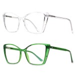 JFXQDR 2 Pack Blue Light Blocking Glasses for Women, Oversized Trendy Cat Eye Computer Gaming Glasses Anti Glare & UV Glare RF6204 (Clear + Basil Green Cateye Frame)