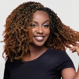 Aksice 12 Inch Yanky Twist Crochet Hair Pre-looped 8 Packs Ombre Brown Spring Twists Hair Senegalese Twist Crochet Hair with Curly Ends Synthetic Crochet Braids (1B/30)