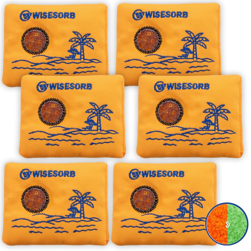 Wisesorb 50g x 6 Packs Rechargeable Desiccant Packs, Orange Indicating Silica Gel Packets, Moisture Absorber for Storage, Seeds, 3D Filaments, Electronics, Safes, Luggage - Reusable Dehumidifier Bags