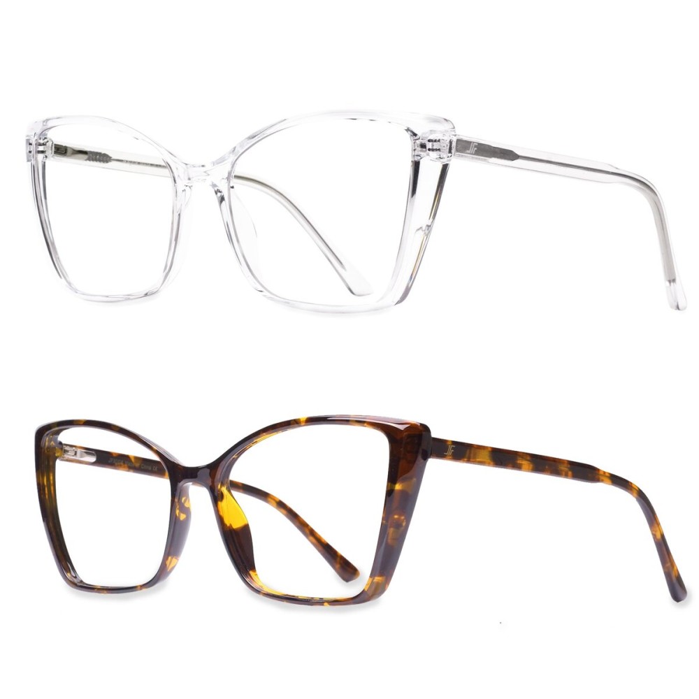 JFXQDR 2 Pack Blue Light Blocking Glasses for Women, Oversized Trendy Cat Eye Computer Gaming Glasses Anti Glare & UV Glare RF6204 (Clear + Coco Tortoise Cateye Frame)