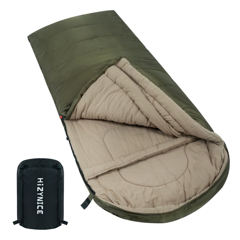 HiZYNICE Winter Sleeping Bag for Adults Cold Weather Camping XXL Wide Long.20 Degree Green Left Zipper.Free Compression Sack