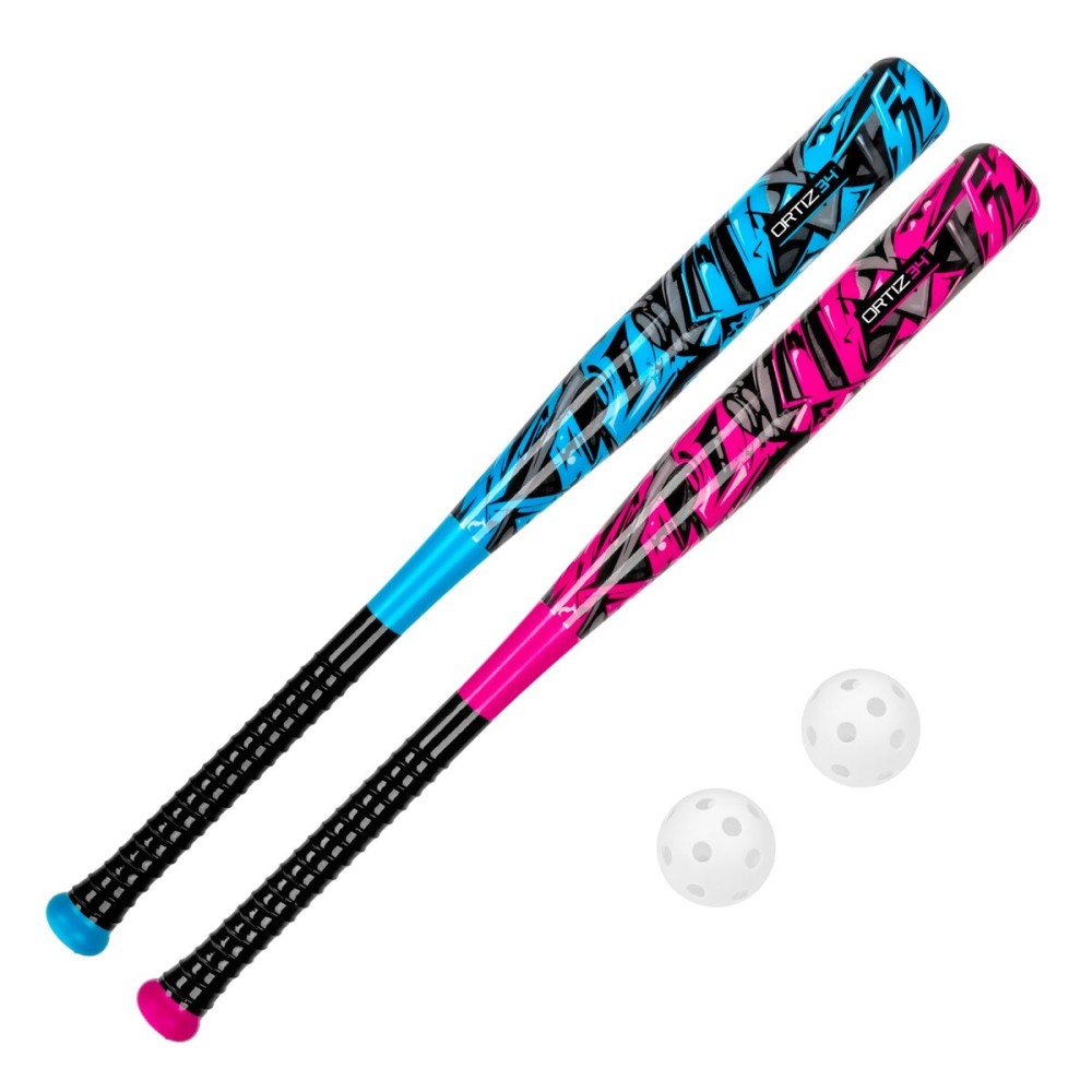 Ortiz34 Bat & Ball Set - Graffiti Plastic Bat & Ball Homerun Set- David Ortiz Backyard Baseball Set for Youth, Kids, Teenagers, Adults (2 Pack Bat & Ball Set, Blue/Purple)