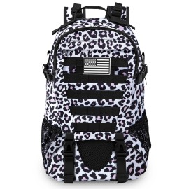 Jueachy Tactical Backpack for Women Men Hiking Day Pack Molle Military Rucksack Waterproof 30L EDC Bag with USA Flag Patch Leopard