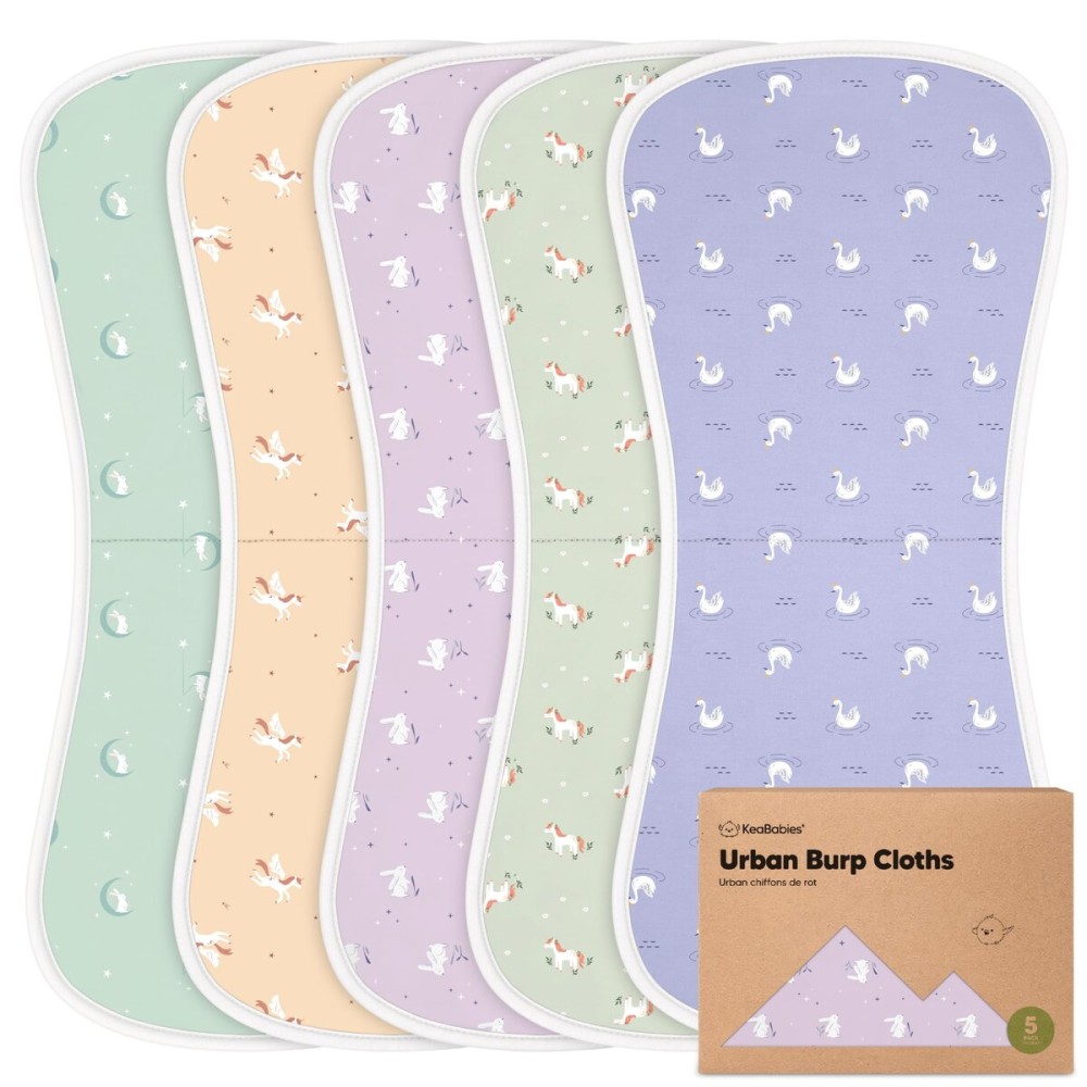Organic Burp Cloths Baby Boy & Girl - 5-Pack Super Absorbent Cotton Burping Cloths for Babies, Soft & Plush Newborn Spit Up Rags, Infant Towels for Milk Spit Up, Unisex, Large 21 x 10 (Lunaris)