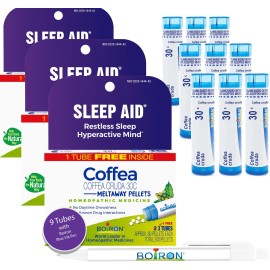 Boiron Coffea Cruda 30C - 9 Blue Tubes - Homeopathic Sleep Aid for Restless Sleep, Racing Thoughts, and Difficulty Sleeping with Blue Pen
