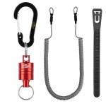 SF Strongest Magnetic Release Holder Keychain Fly Fishing Net Retractor Magnet Clip with Coiled Lanyard Aluminum Alloy Hook - Red