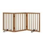 Mino Kesper Freestanding Pet Gate Foldable Dog Gate (55 inches Wide) Walnut Bamboo Dog Gates for Stairs Doorways House (2 Support Feet Included)
