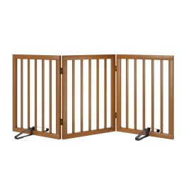 Mino Kesper Freestanding Pet Gate Foldable Dog Gate (55 inches Wide) Walnut Bamboo Dog Gates for Stairs Doorways House (2 Support Feet Included)