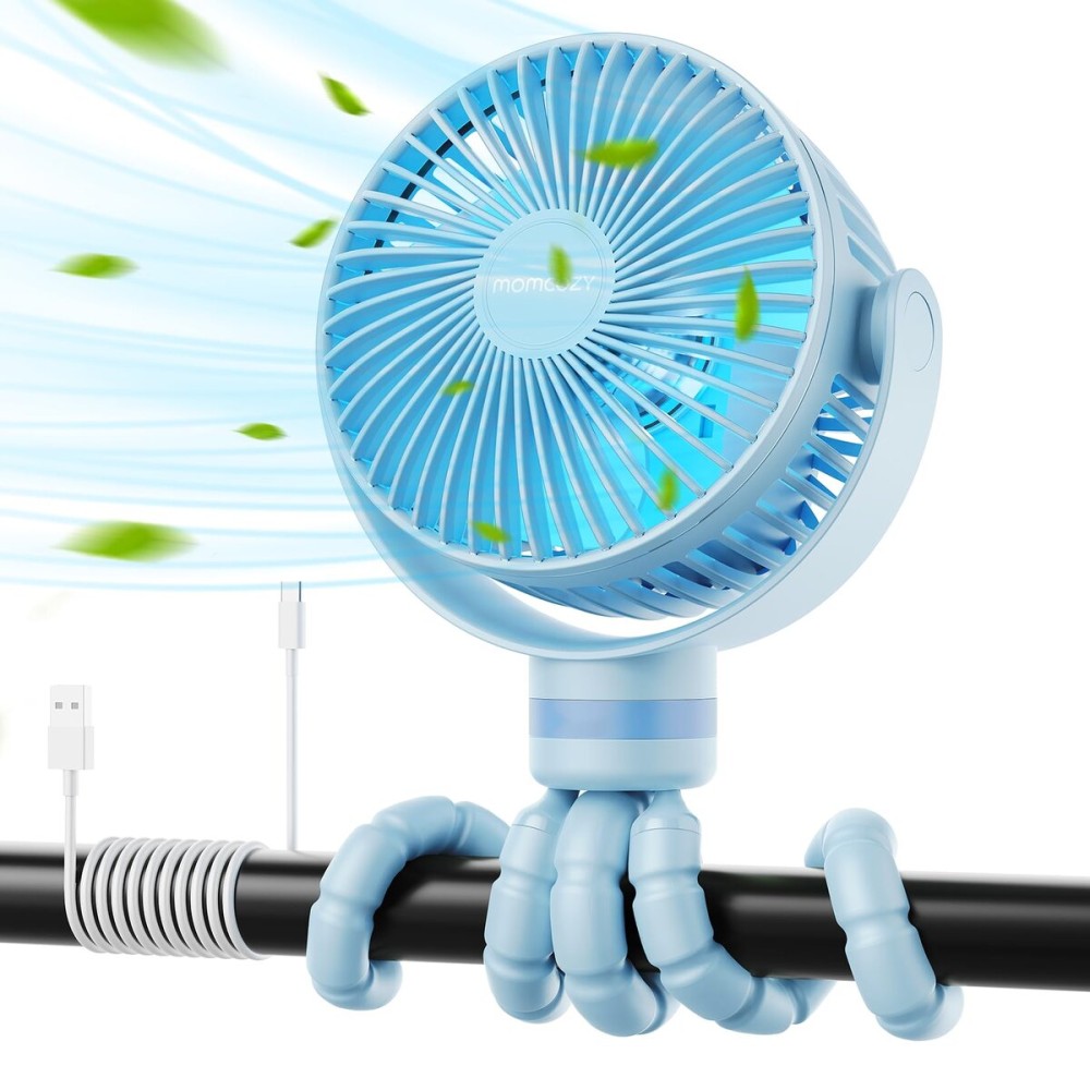 Momcozy Portable Stroller Fan, 8000mAh, 27H Ultra-long Battery Life, Detachable 4 Speed 360Rotate, LED Night Light with 2 Modes, USB Rechargeable Handheld Cooling Fan for Travel, Car Seat, Bedroom