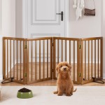 Mino Kesper Freestanding Pet Gate Foldable 4 Panel Dog Gate Walnut Dog Gates for Stair Doorways House Indoor (2 Support Feet Included)