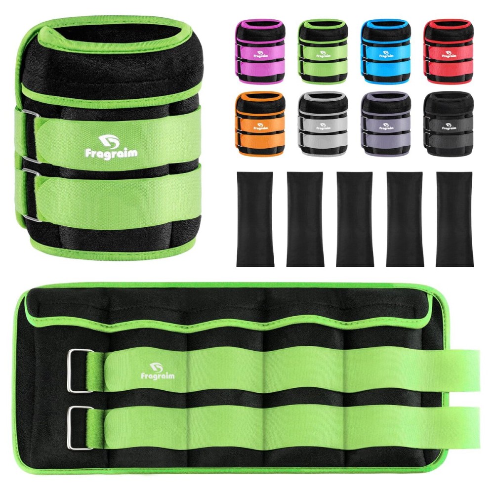 Fragraim Adjustable Ankle Weights 1-15 LBS Pair with Removable Weight for Jogging, Gymnastics, Aerobics, Physical Therapy, Resistance Training|Each 1.5-7.5 lbs, Total 15LBS, Green
