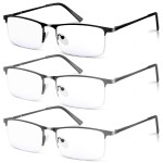 WEIMELTOY 3 Pack Blue Light Blocking Reading Glasses for Men, Stylish Half Frame Metal Computer Readers, Lightweight Spring Hinge Eyeglasses Anti Eyestrain/Glare/UV (2PCS Gray+1PCS Black,+2.25)
