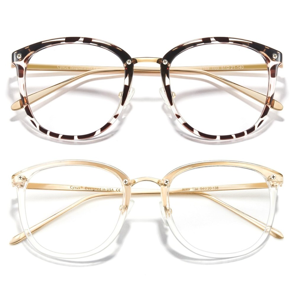 Cyxus 2 Pack Blue Light Glasses for Woman, Reduce Eye Strain and Migraine Perfect for Office and Programming Ultra-Light TR9O Frames for All-Day Comfort