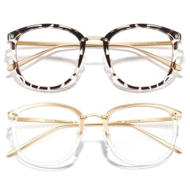 Cyxus 2 Pack Blue Light Glasses for Woman, Reduce Eye Strain and Migraine Perfect for Office and Programming Ultra-Light TR9O Frames for All-Day Comfort