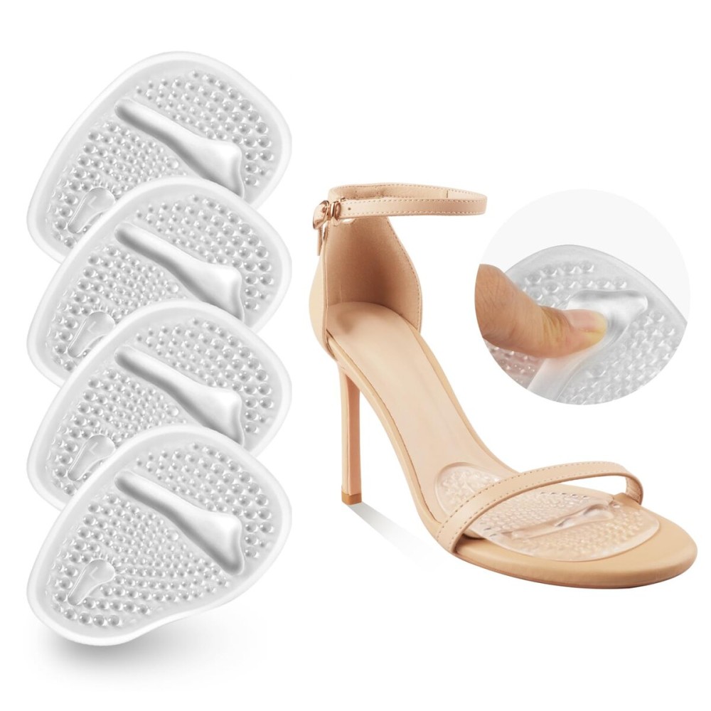 Riootlnm Metatarsal Pads, Ball of Foot Cushions, Heel Pads Inserts for Too Big Shoe, Reduce Foot Pain, No Slip Heel Grips Liners Pads for Loose Shoe, Blisters (2pairsclear)