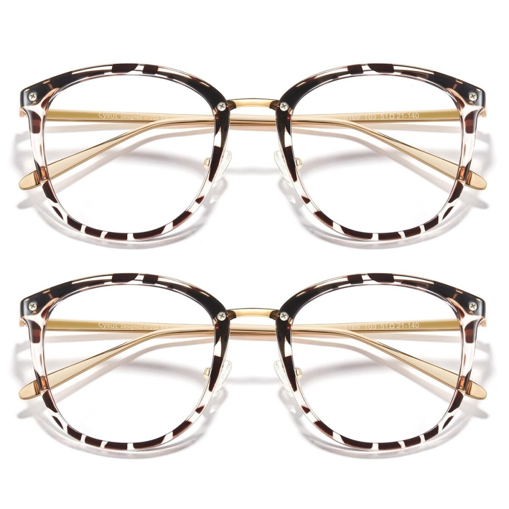 Cyxus 2 Pack Blue Light Glasses for Woman, Reduce Eye Strain and Migraine Perfect for Office and Programming Ultra-Light TR9O Frames for All-Day Comfort