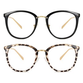 Cyxus 2 Pack Blue Light Glasses for Woman, Reduce Eye Strain and Migraine Perfect for Office and Programming Ultra-Light TR9O Frames for All-Day Comfort