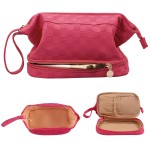 Abiudeng Large Makeup Bag for Women,Travel Makeup Organizer with Brush Holder, Dopp Kit Essentials,Waterproof Checkered Cosmetic Bag for Traveling,Multi Compartment,Cute,Spacious Capacity-rose