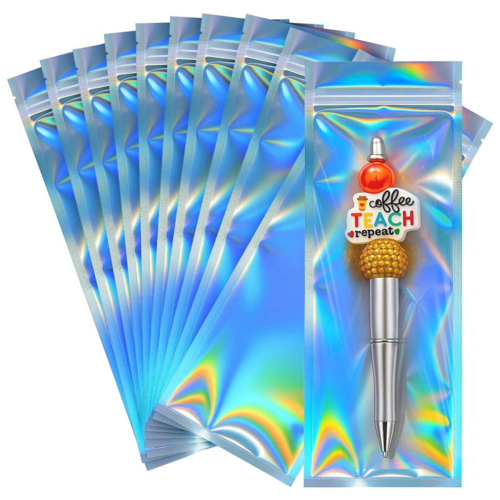 Cherodada Holographic Bags, 3x8 inch Resealable Smell Proof Bags for Food Storage Jewelry & Pen Packaging(100 Pack)