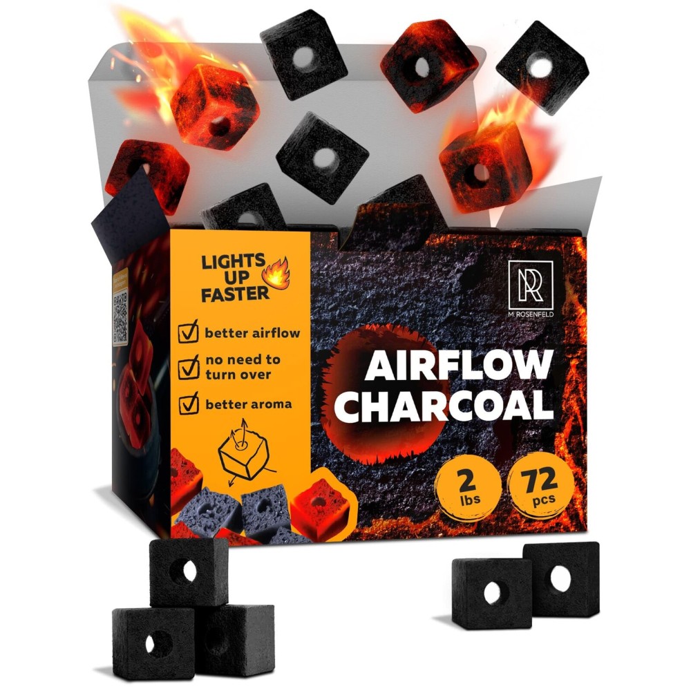 72 pcs Premium Hookah Charcoal Hookah Coals for Hookah Coconut 25mm Cubes with Holes for Better Airflow - 72 pcs - 1 kg (2 lbs) - 100% Natural Coconut Charcoal Hooka Cubes - NOT Quick Light