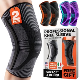 DR. BRACE ELITE Knee Brace with Size Stabilizer (2 Pack) Knee Brace for Women & Men, Workout, Sports, Daily Knee Compression Sleeve for Maximum Knee Pain Support & Fast Recovery (Pluto, Large)