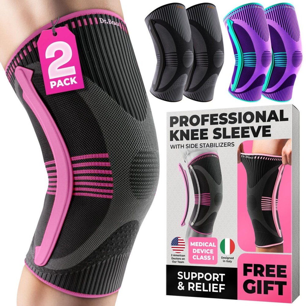 DR. BRACE ELITE Knee Brace with Size Stabilizer (2 Pack) Knee Brace for Women & Men, Workout, Sports, Daily Knee Compression Sleeve for Maximum Knee Pain Support & Fast Recovery (Orion, Large)