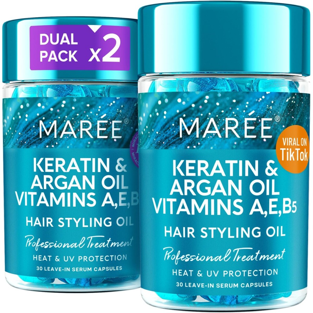 MAREE Hair Oil for Frizzy - Hair Vitamins Keratin Styling Capsules 2 PACK with Jojoba & Argan Oil - Anti Frizz Serum for Women - Frizzy, Damaged, Dry & Curly - Srum Gotas & Aceite Para el Cabello