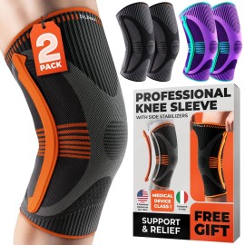 DR. BRACE ELITE Knee Brace with Size Stabilizer (2 Pack) Knee Brace for Women & Men, Workout, Sports, Daily Knee Compression Sleeve for Maximum Knee Pain Support & Fast Recovery (Mars, Medium)