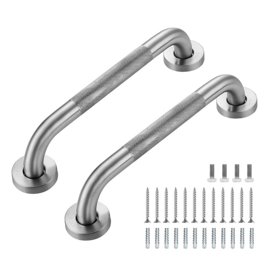 Grab Bars for Shower, 2 Pack 12-Inch Anti Slip Shower Handles for Elderly, Safety Shower Grab Bar, Stainless Steel Handicap Grab Bars for Bathroom,Toilet (Brushed Nickel, 1 Diameter)