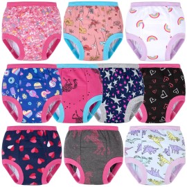BIG ELEPHANT 10 Packs Baby Girls\' and Boys\' Potty Training Pants, 100% Cotton Absorbent Training Underwear for Toddler, 3T