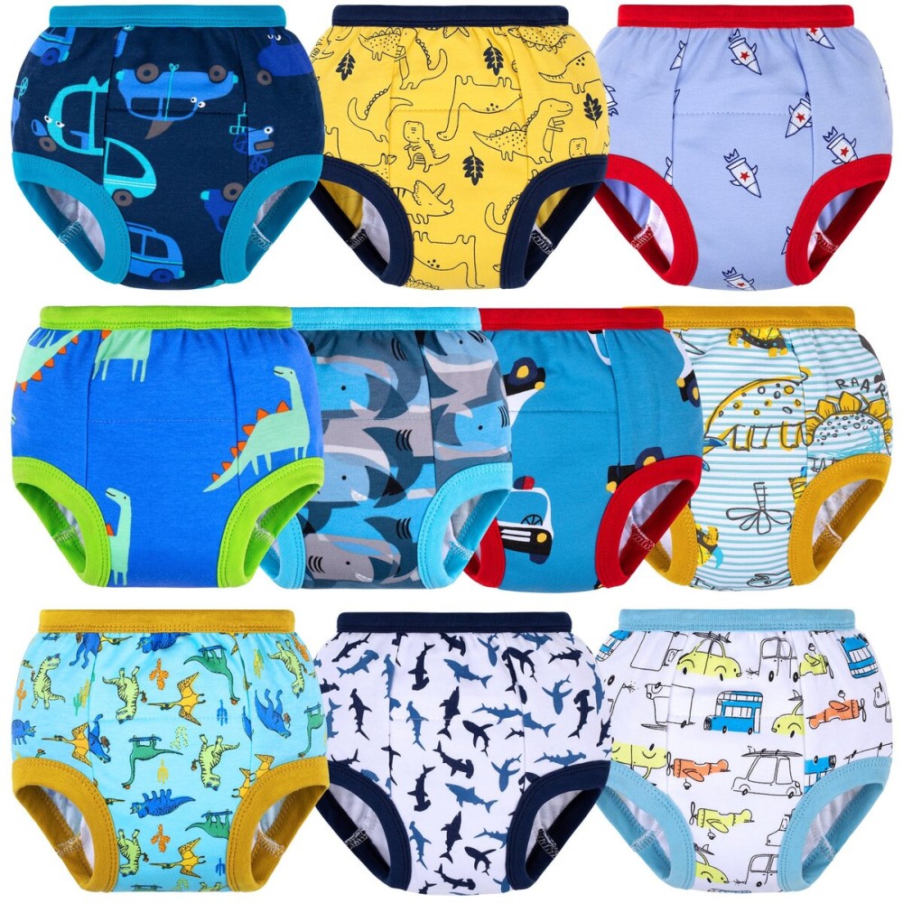 BIG ELEPHANT 10 Packs Baby Girls\' and Boys\' Potty Training Pants, 100% Cotton Absorbent Training Underwear for Toddler, 9-10Y