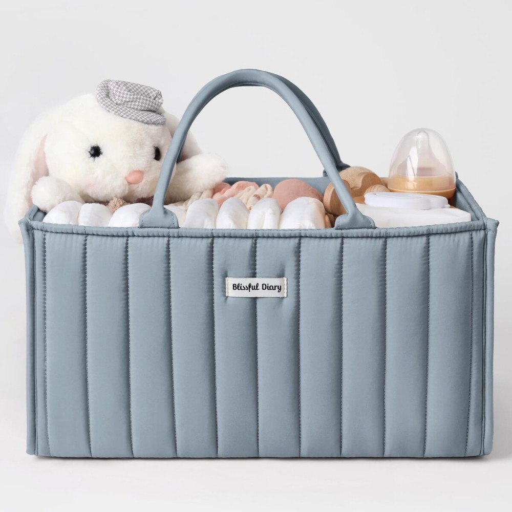 Blissful Diary Baby Diaper Caddy Organizer, Stylish Storage Basket for Newborn Essentials and Diaper Station, Gift for Baby Shower and Registry Must-Have, Dusty Blue