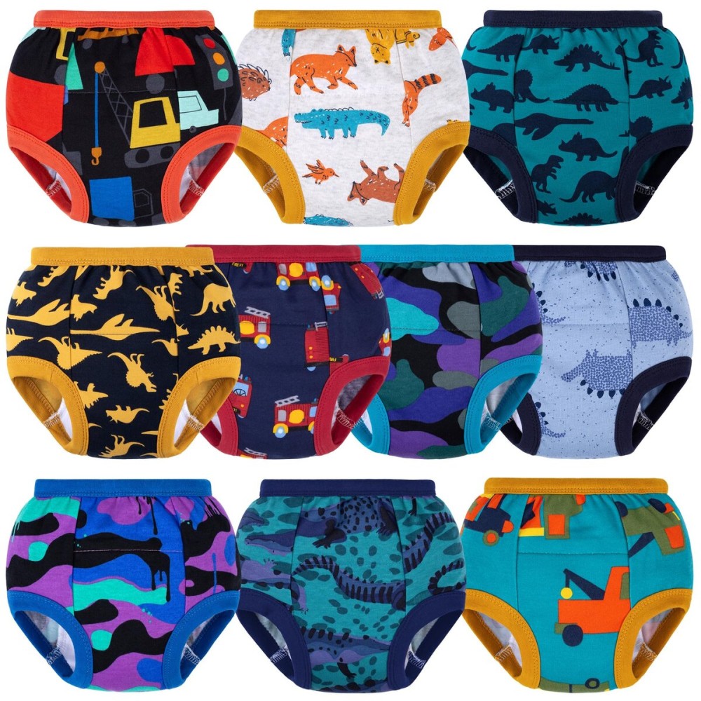 BIG ELEPHANT 10 Packs Baby Girls\' and Boys\' Potty Training Pants, 100% Cotton Absorbent Training Underwear for Toddler, 3T