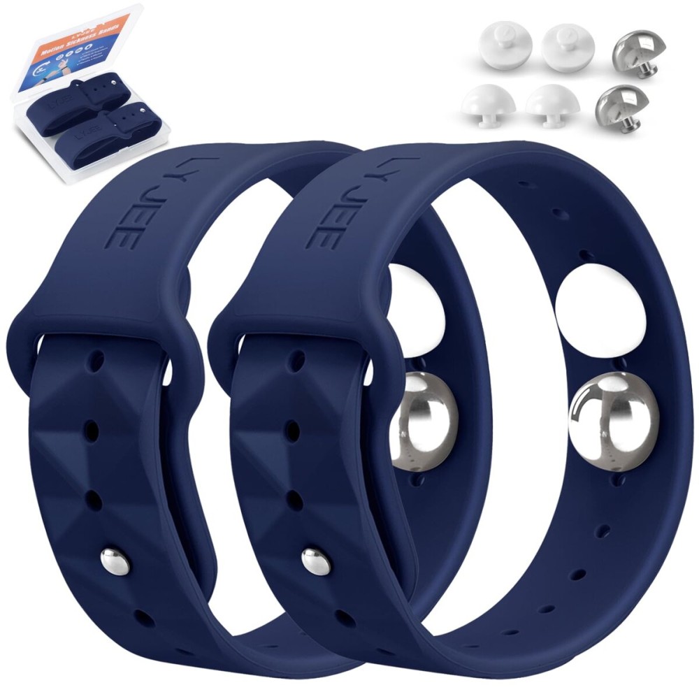 LYJEE Motion Sickness Bands - Adjustable Acupressure Wristbands for Nausea, Headaches, Anxiety & Morning Sickness - Dark Blue