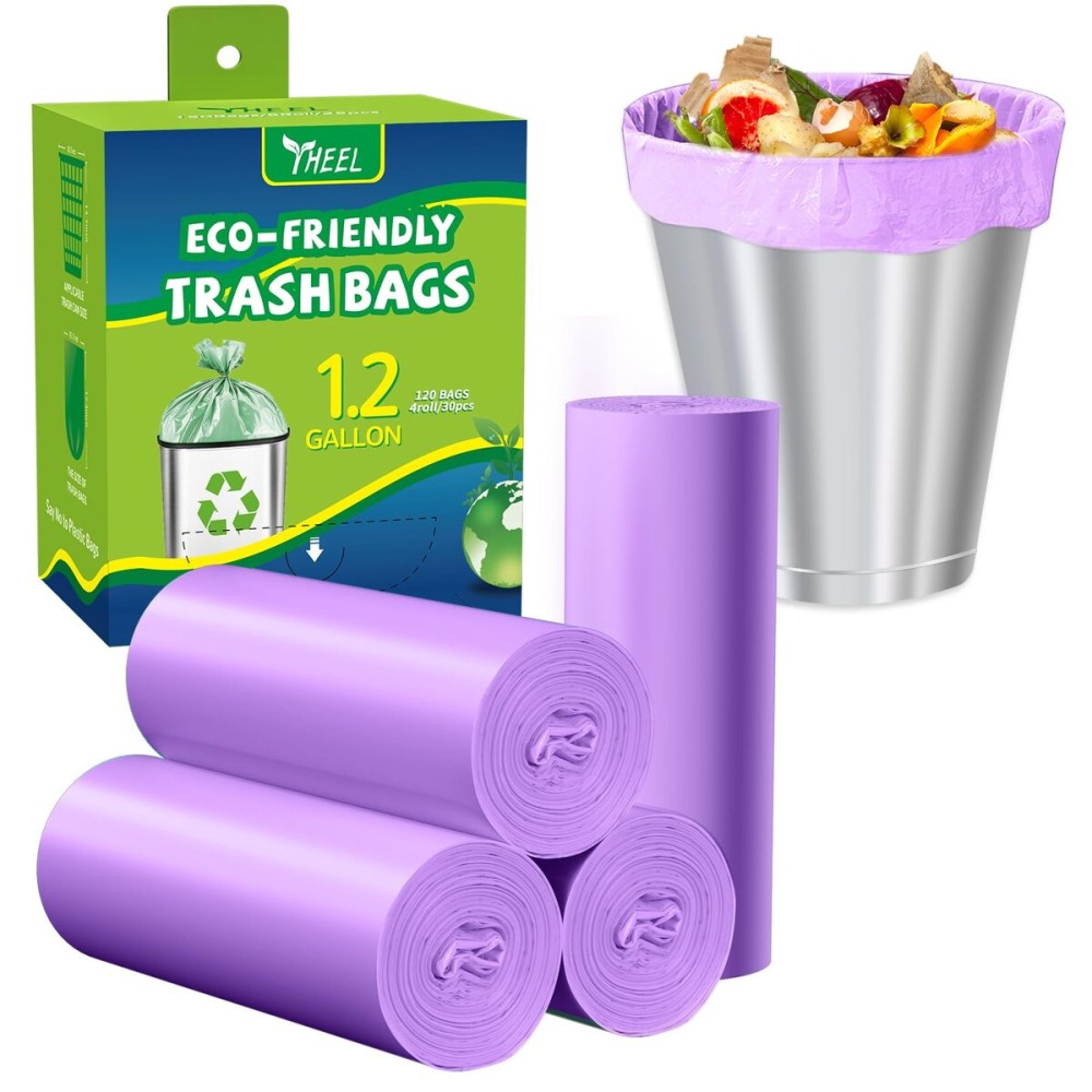 Small Trash Bags 1.2-Gallon: Bathroom Trash Bags 4.5L Small Garbage Bags for Bathroom Bedroom Office - (Purple, 120 Counts)