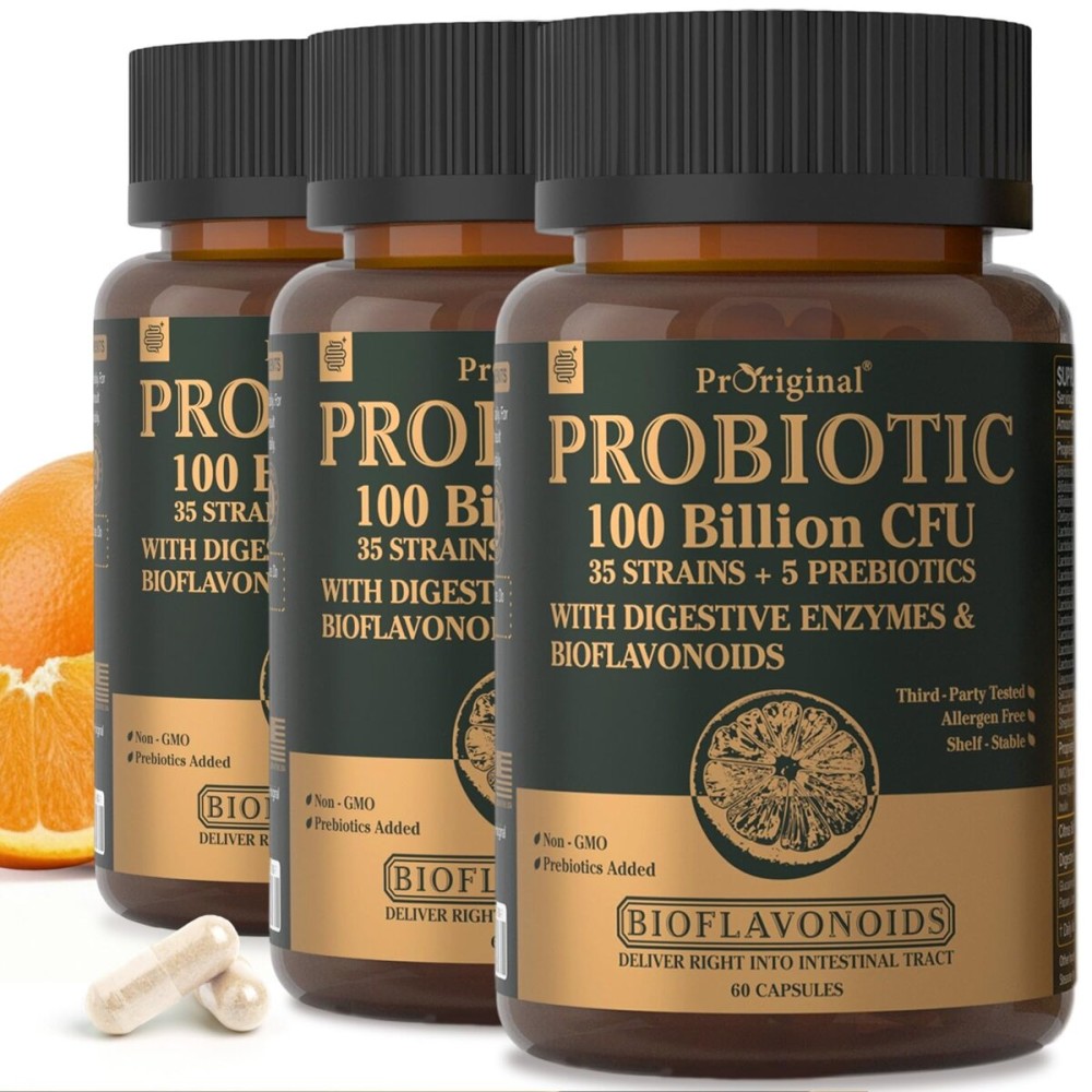 Probiotics for Women & Men, 100 Billion CFU Probiotic for Digestive, Gut & Immune Health - with Prebiotics, Bioflavonoids & Digestive Enzyme, 35 Strains Raw Probiotic Supplement, 180 Caps
