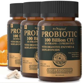 Probiotics for Women & Men, 100 Billion CFU Probiotic for Digestive, Gut & Immune Health - with Prebiotics, Bioflavonoids & Digestive Enzyme, 35 Strains Raw Probiotic Supplement, 180 Caps