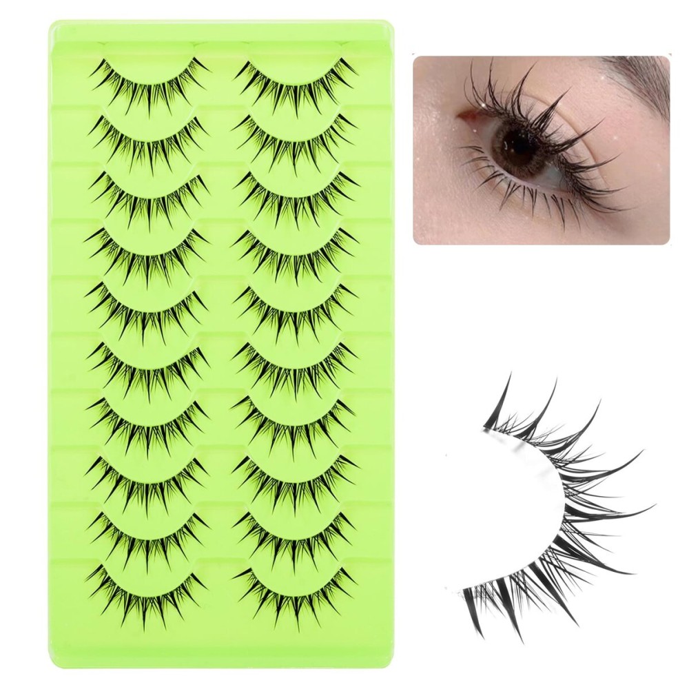 outopen 10 Pairs Manga Lashes with Clear Band Japanese Anime Cosplay Eyelashes Asian False Eyelashes Natural Look Like Individual Clusters(Anime Lashes 9-12MM)