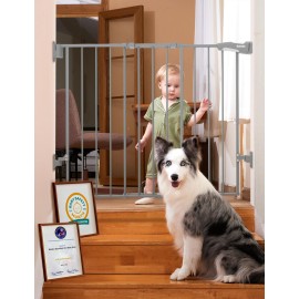 Babelio Baby Gate for Stairs, Kitchen & Doorways, 26-43 W 28 H No Bottom Bar| Easy Installation| One-Handed Operation| Auto-Close| Hardware Mount (Drill Needed) Safety Dog/Pet Gate Indoor (Grey)