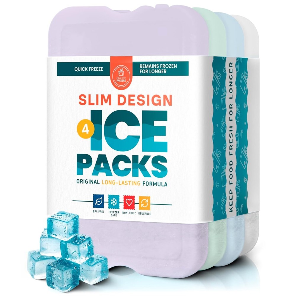 Healthy Packers Slim Long Lasting Ice Packs for Lunch Box (4 Pack), Pastel Cooler Ice Packs, Ice Packs for Lunch Boxes, Lunch Box Ice Packs Reusable, Freezer Packs, Small Ice Pack for Lunch Box