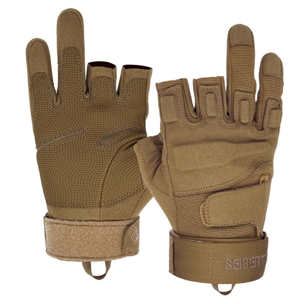 Seibertron S.O.L.A.G-T Tactical Three Fingerless Gloves - Breathable Quick Dry Gloves for Outdoor Activities Coyote XL
