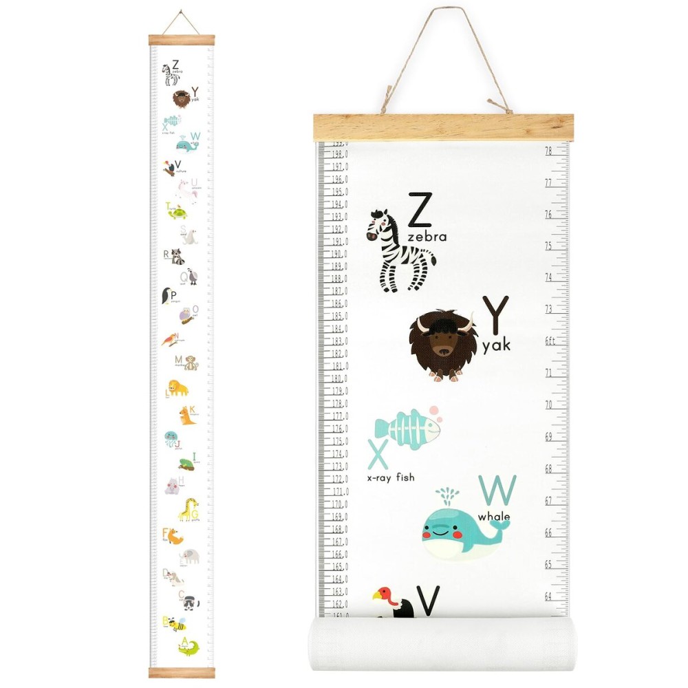 Mibote Baby Growth Height Chart Handing Ruler Wall Decor for Kids, Canvas Removable Height Growth Chart 79 x 7.9 (Letters)