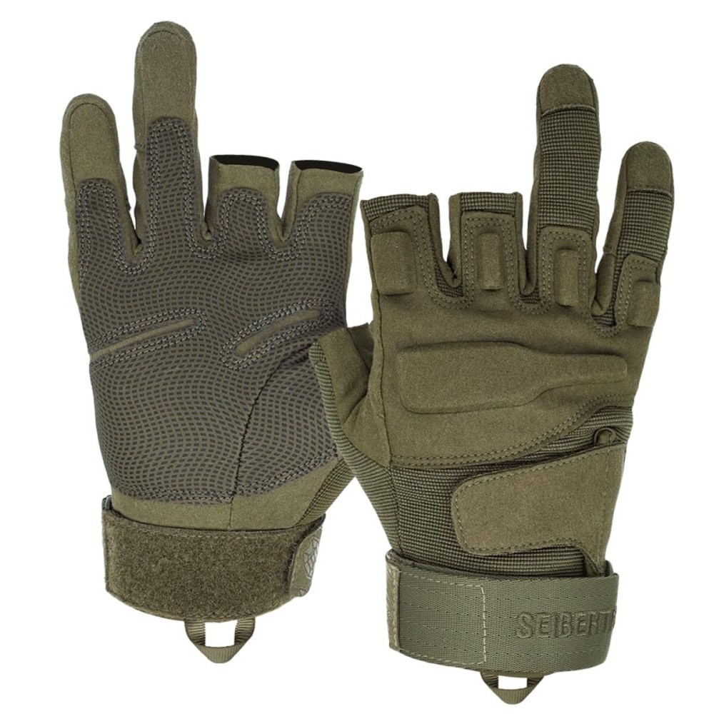 Seibertron S.O.L.A.G-T Tactical Three Fingerless Gloves - Water Resistant Impact Protection Outdoor Sports Gloves Army Green XXL